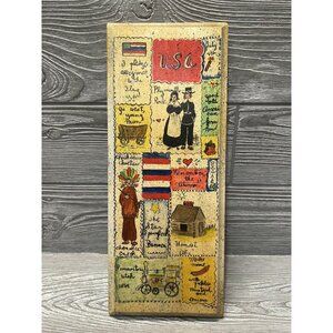 Vintage Wooden Americana Sampler Plaque Hand Painted Primitive USA Country